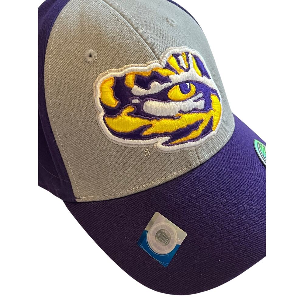 LSU Tigers Hat Top of the World One Fit Flex Cap Gray Purple Tiger Eye NCAA